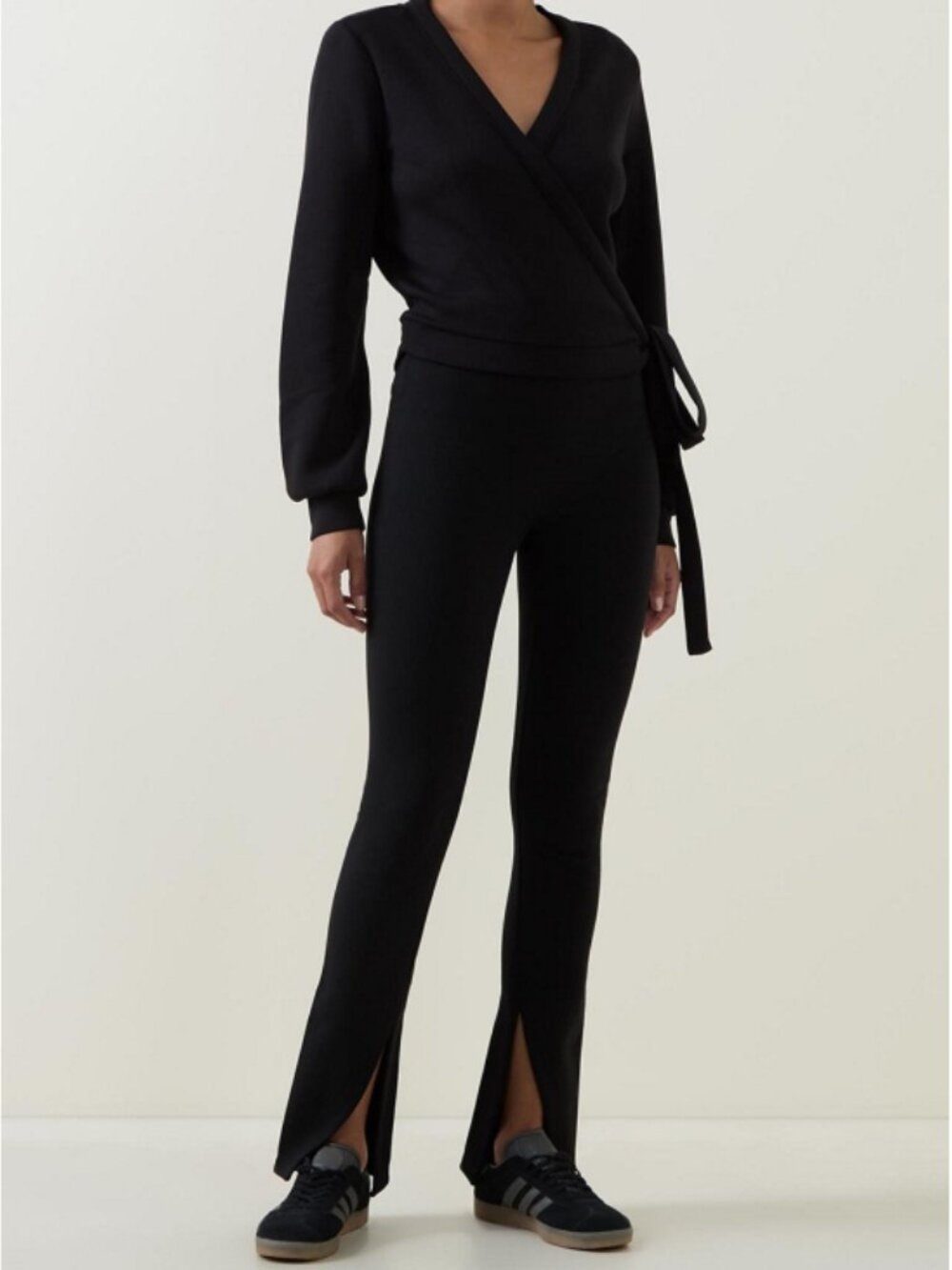 Spanx AirEssentials Ballet Wrap Very Black V-Neck Surplice Tie Belt Drape Blouse - Picture 4 of 12